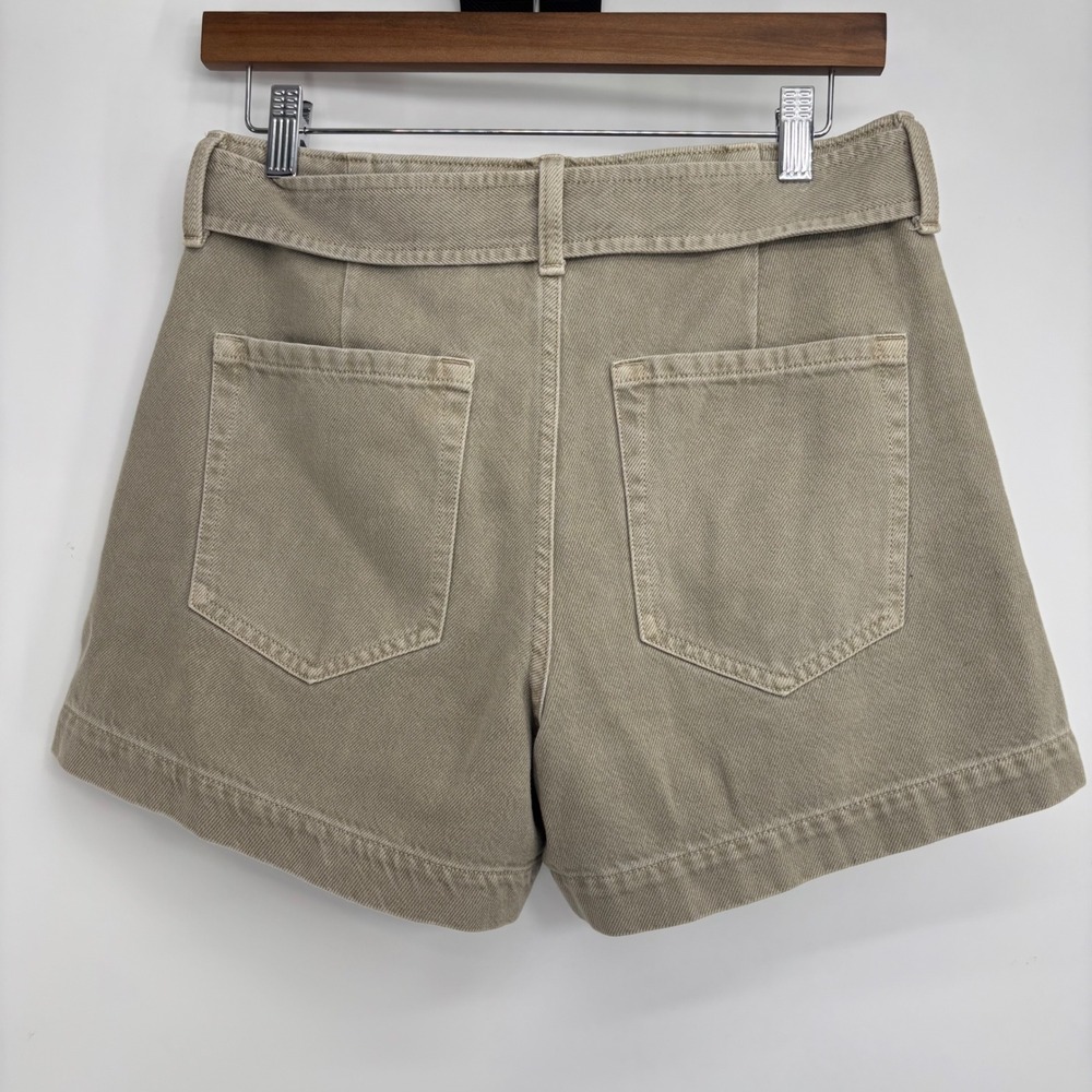 Banana Republic High Rise Belted Pleated Denim Shorts Khaki Tan Size 28 Women - Picture 2 of 7